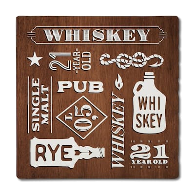Whiskey Collage 4 Pack Absorbent Stone Coasters with Cork Backing 4" Square Made in The USA Absorbent Wipes Clean