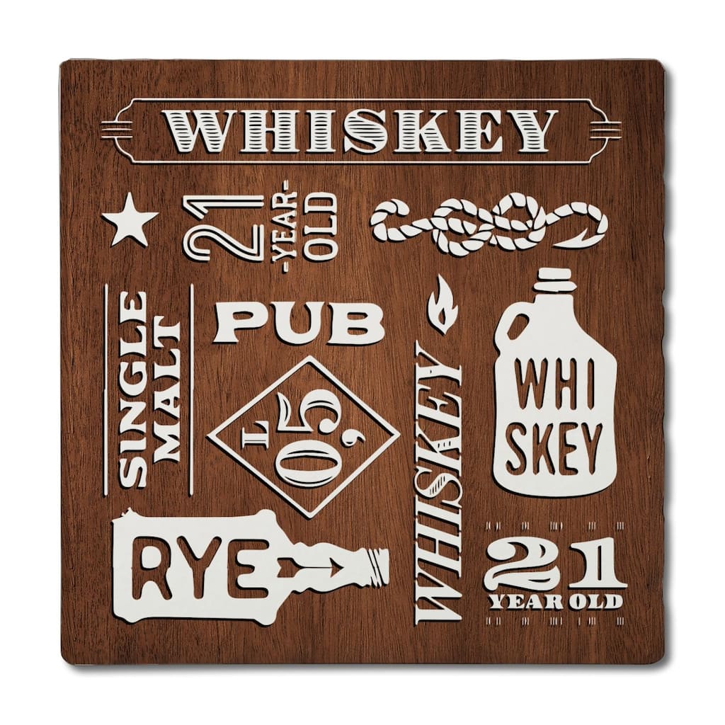 Whiskey Collage 4 Pack Absorbent Stone Coasters with Cork Backing 4" Square Made in The USA Absorbent Wipes Clean