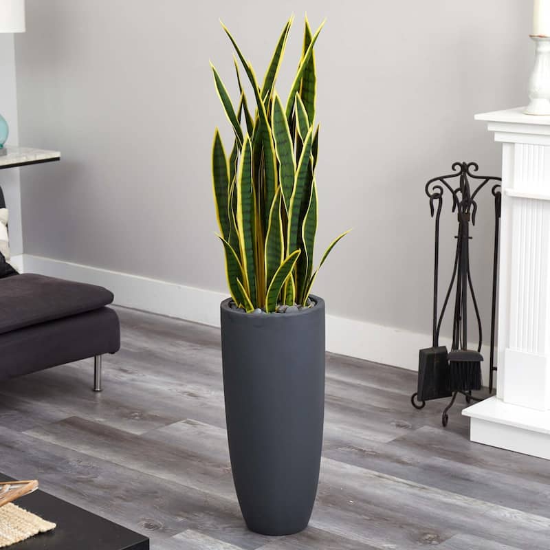 Artificial Plant Tall Urban Oasis 4.5ft Indoor Greenery Gray Planter Home Decor - Green