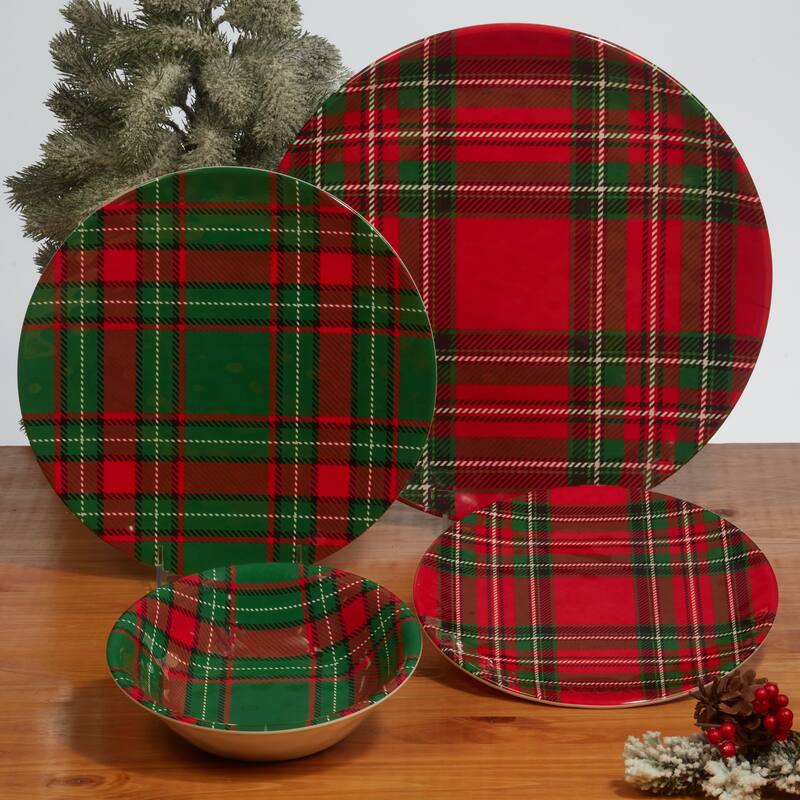 Certified International Christmas Plaid Melamine 9" Salad/Dessert Plates, Set of 6 - 9-inch