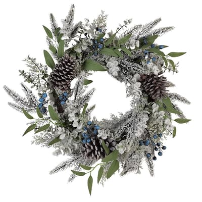 Kurt Adler 24-Inch Un-Lit Decorated Rattan Wreath with Blueberries - Multicolored