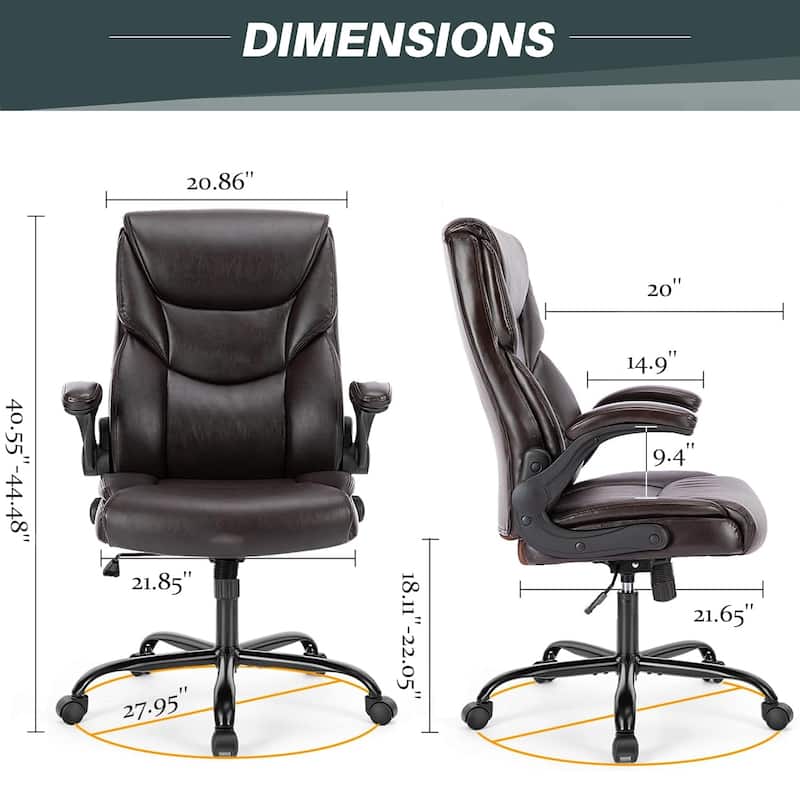 Ergonomic Computer Gaming Office Chair, Faux Leather Heavy Duty Task Desk Swivel Rolling Chairs, Flip-up Arms, Adjustable Height
