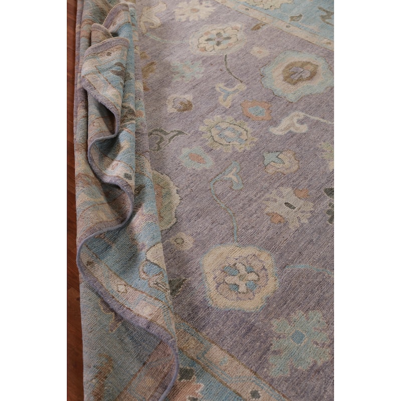 Hand Knotted Oriental 100% Wool Carpet Transitional All-Over Purples Oushak Area Rug - 9' 7'' X 8' 1''