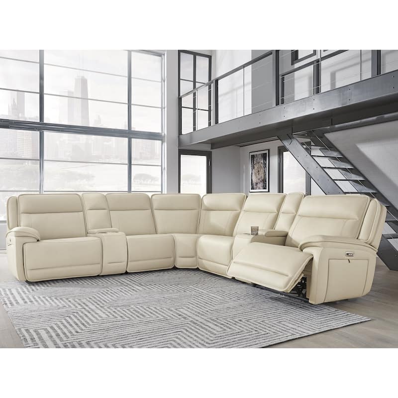 Signature Design by Ashley Double Deal Beige 7-Piece Reclining Sectional with 2 Consoles - 136.75"W x 136.25"D x 42.5"H