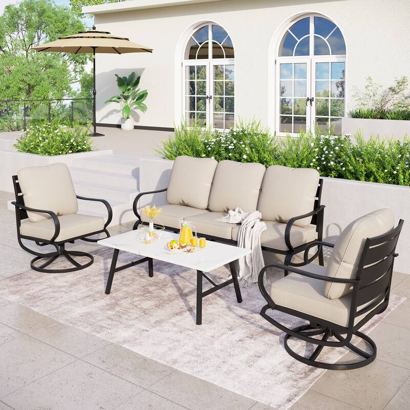 MAISON ARTS 5/7/9-Seat Patio Conversation Set, Outdoor Sofa Set with Single Sofa Chairs, 3-Seater Sofa, Ottoman and Coffee Table