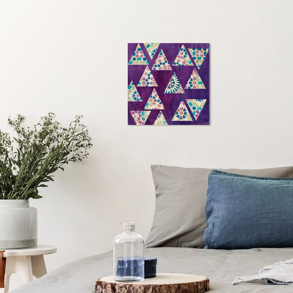 Wynwood Studio Canvas Abstract Deco Triangles Purple and Dark Purple Traditional Wall Art Canvas Print