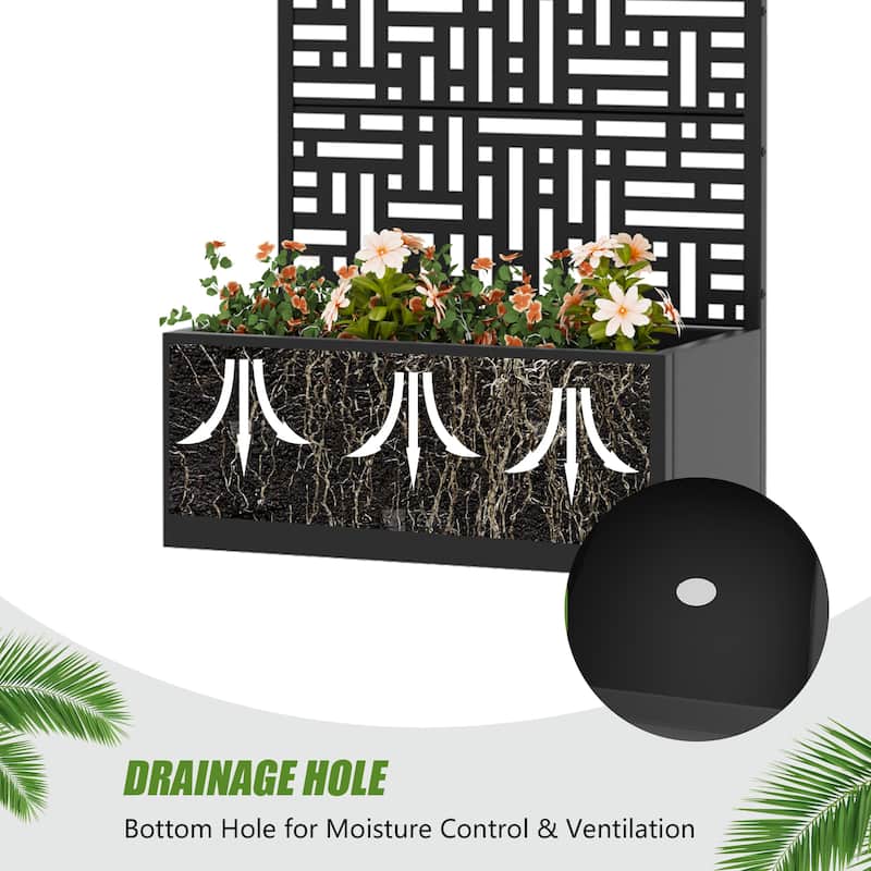 Metal Planter Box with Trellis Privacy Screen Planter Box with Lockable Wheels Set of 2