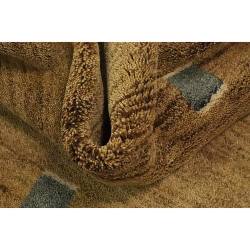 Hand Knotted Oriental 100% Wool Carpet Modern Geometric Green Gabbeh Area Rug - 8' 1'' X 5' 1''