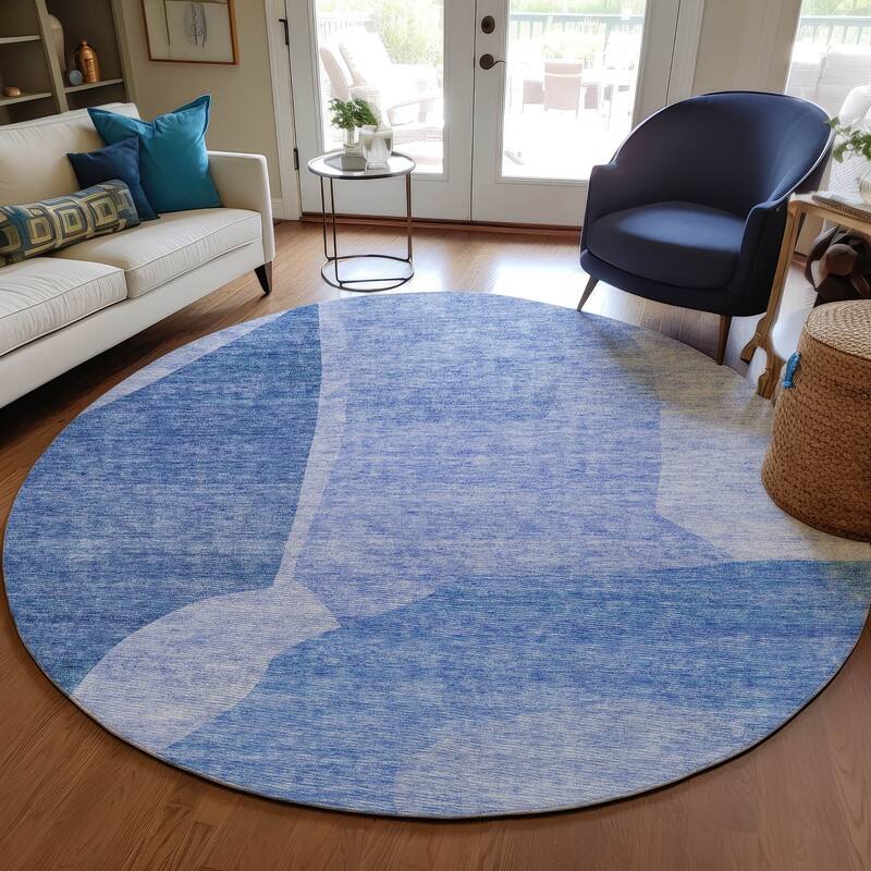 Machine Washable Indoor/ Outdoor Chantille Contemporary Abstract Rug - Navy - 8' x 8'