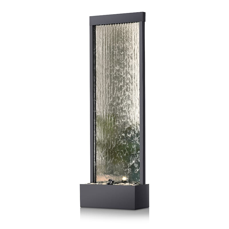 Alpine Corporation 72" Zen Mirror Waterfall Fountain with LED Lights and Stones