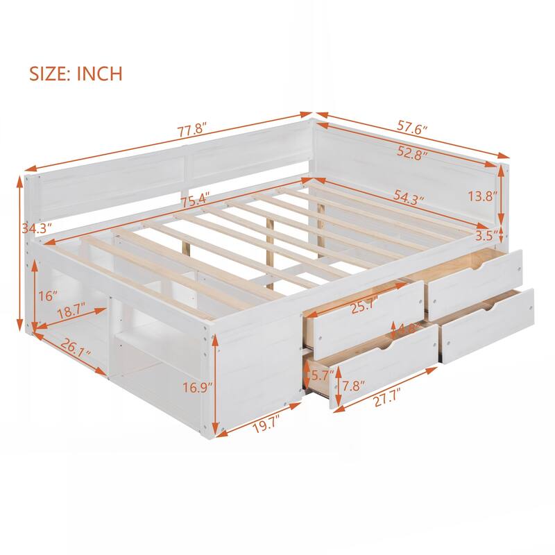 Full Size Daybed with Drawers and Shelves