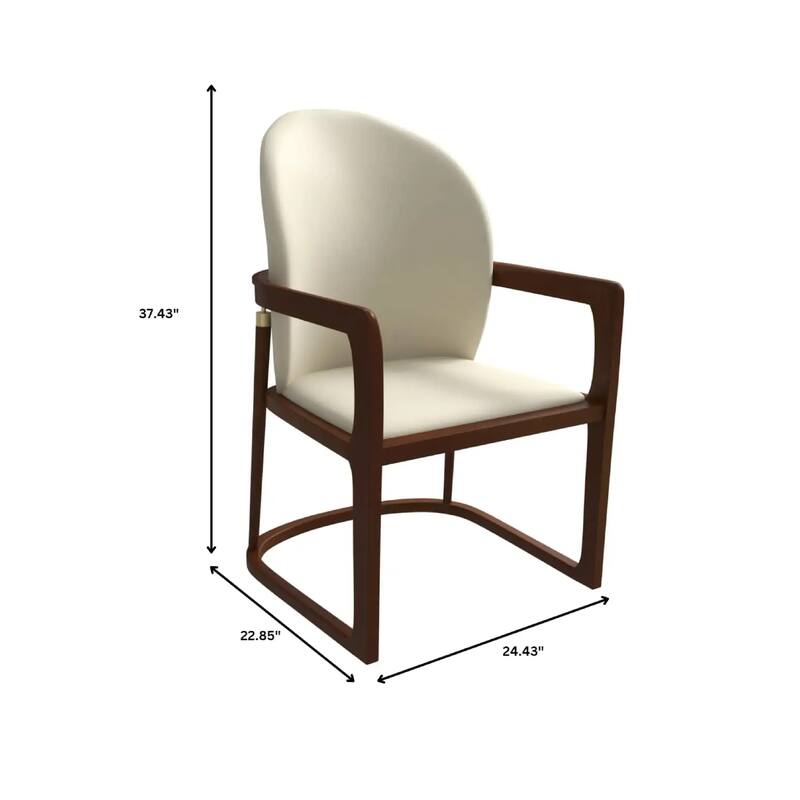 Svelta Leather Dining Chair with Rubberwood Legs Curved Back Accent Arm Chair for Kitchen and Dining Room Set of 2