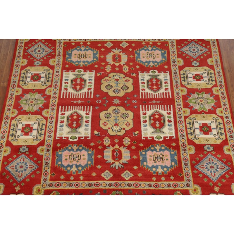 Red Geometric Heriz Serapi Indian Area Rug Handmade Wool Carpet - 7'10" x 10'0"