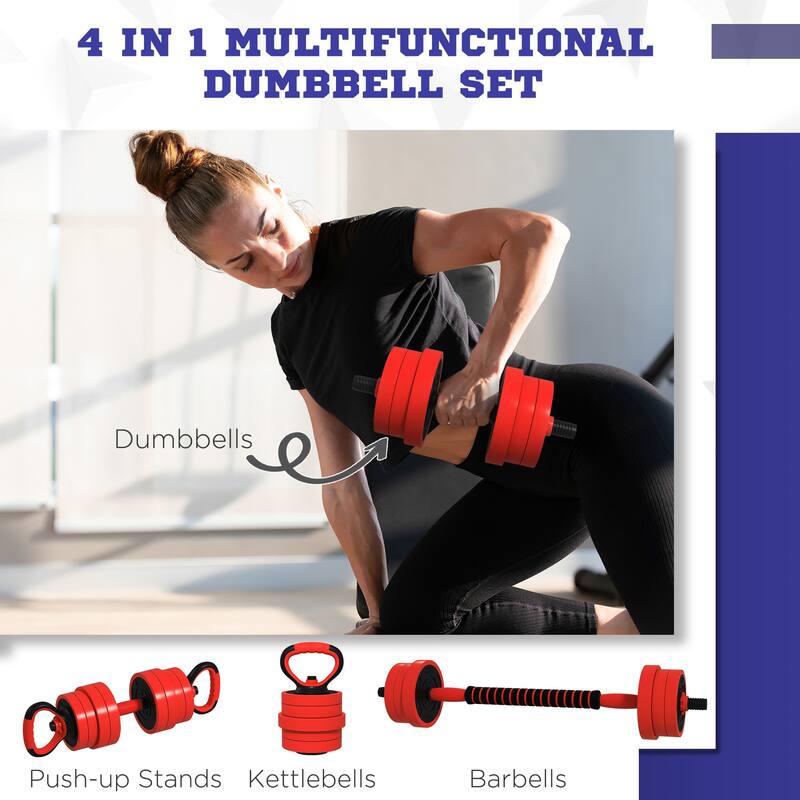 Soozier 4-in-1 Adjustable Weights Dumbbell Sets, Used as Barbell, Kettlebell, Push up Stand, Free Weight Set