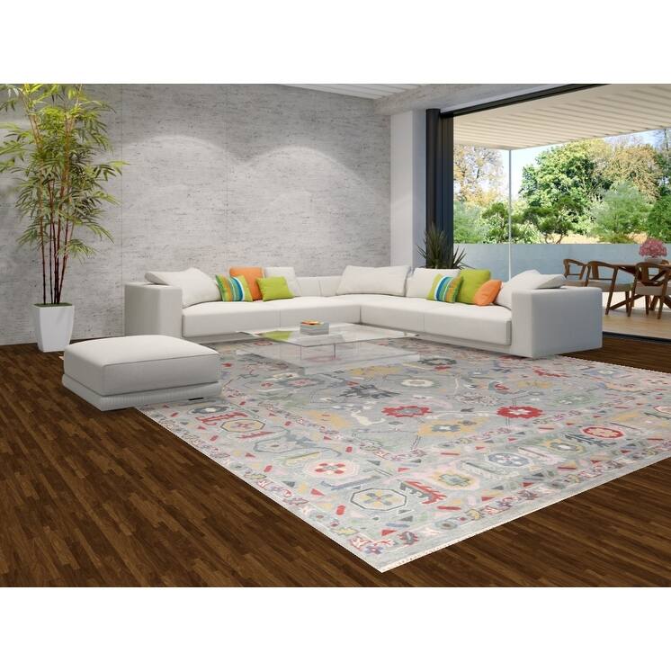 Transitional Grey Oushak Oriental Large Rug Hand-Knotted Wool Carpet - 12'1" x 14'8"