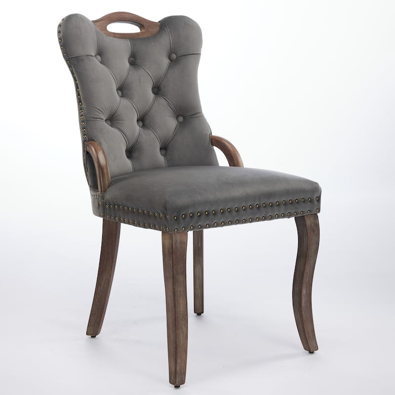 Modern Velvet Dining Chair with Solid Wood Legs, Set of 2