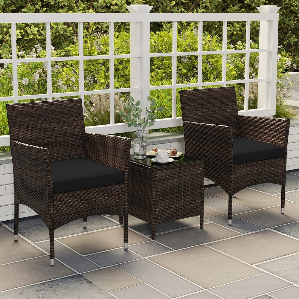 Gymax 3 PCS Outdoor Conversation Set w/ Cushioned Seat & Tempered