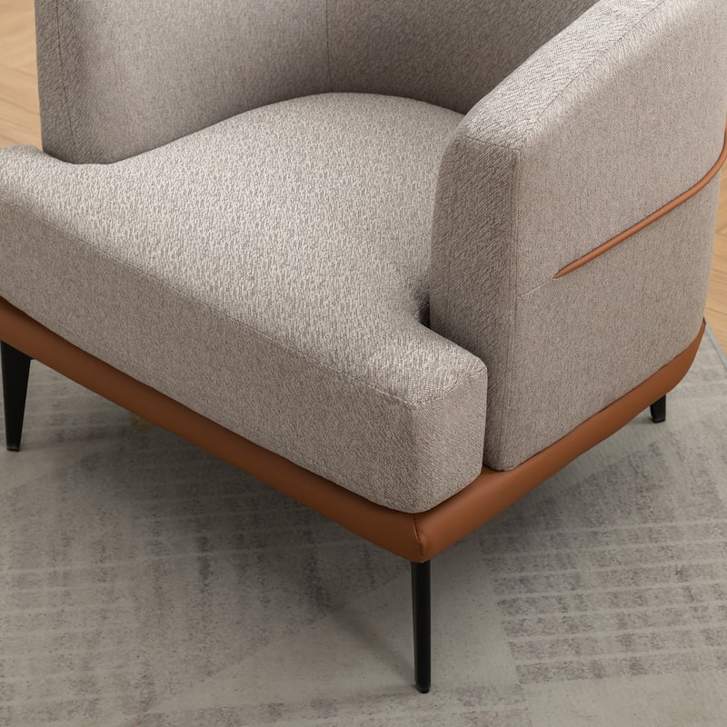 Burnt Orange Modern 28.9" Two-tone Barrel Fabric Chair with Broad and Thick Cushion and Sturdy Metal Legs for Living Room