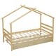 preview thumbnail 9 of 10, Natural Twin Size Pine Wood House-shaped Bed with Trundle and Roof for Kids, Boys and Girls