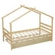 preview thumbnail 33 of 34, Twin Size House Bed Traditional Platform House Bed Twin Bed Frame with Underneath Pull Out Trundle, No Box Spring Needed