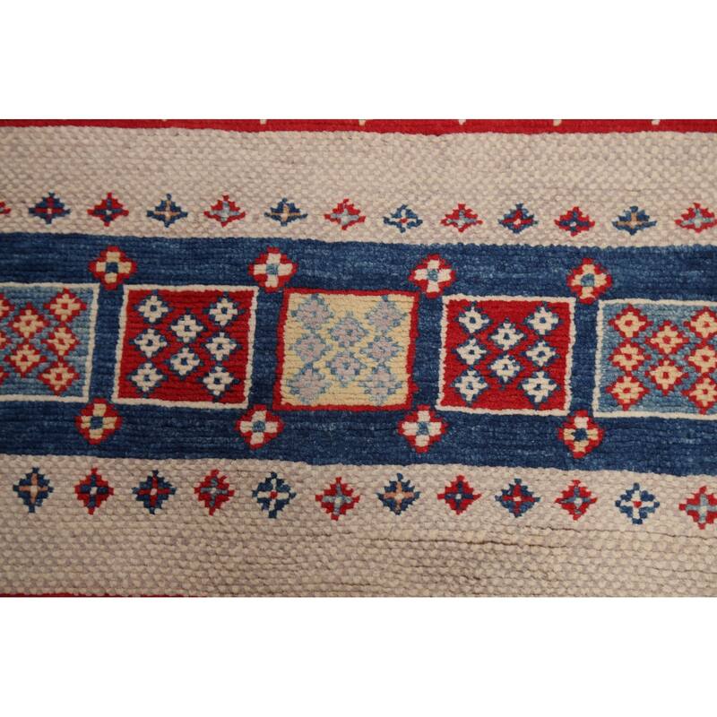 Tribal Geometric Kazak Oriental Wool Area Rug Handmade Foyer Carpet - 3'2" x 4'10"