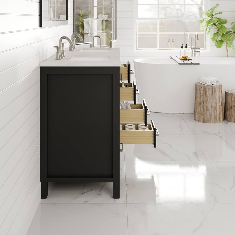 Eviva Aberdeen 48"W White SS Bath Vanity with Carrara Quartz Top