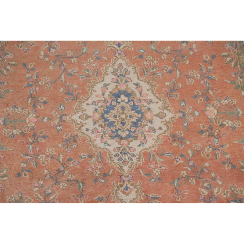 Hand Knotted Oriental 100% Wool Carpet Traditional Floral Coral Mashad Area Rug - 10' 7'' X 8' 0''