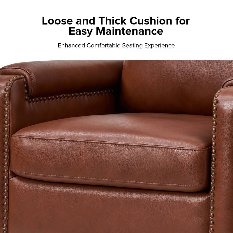 Kunz Transitional Genuine Leather Armchair with Removable Cushion and Nailhead Trims by HULALA HOME