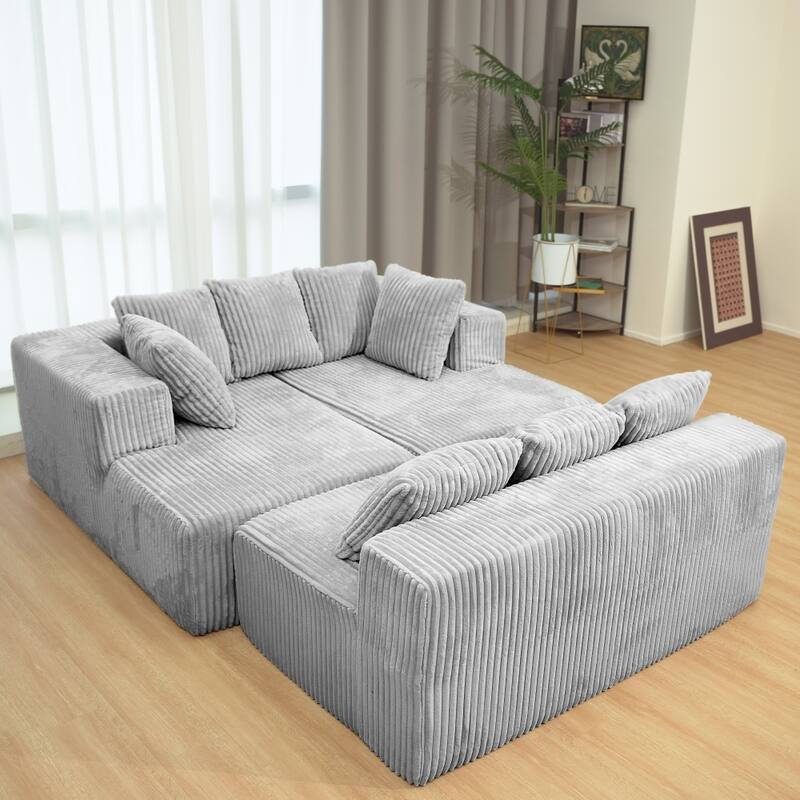 130.31" Modular U-Shaped Sectional Sofa with Striped Corduroy Fabric for Freely Layout