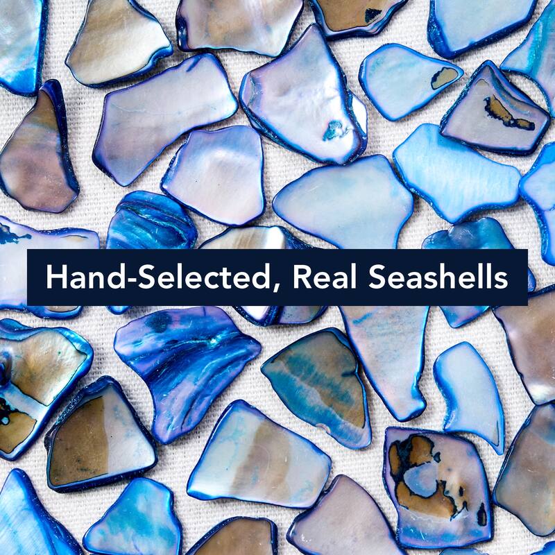 American Art Decor Blue Seashell Mosaic 3D Textured Wall Art, 2 Piece Set - Coastal Vertical Panels with Champagne Frame