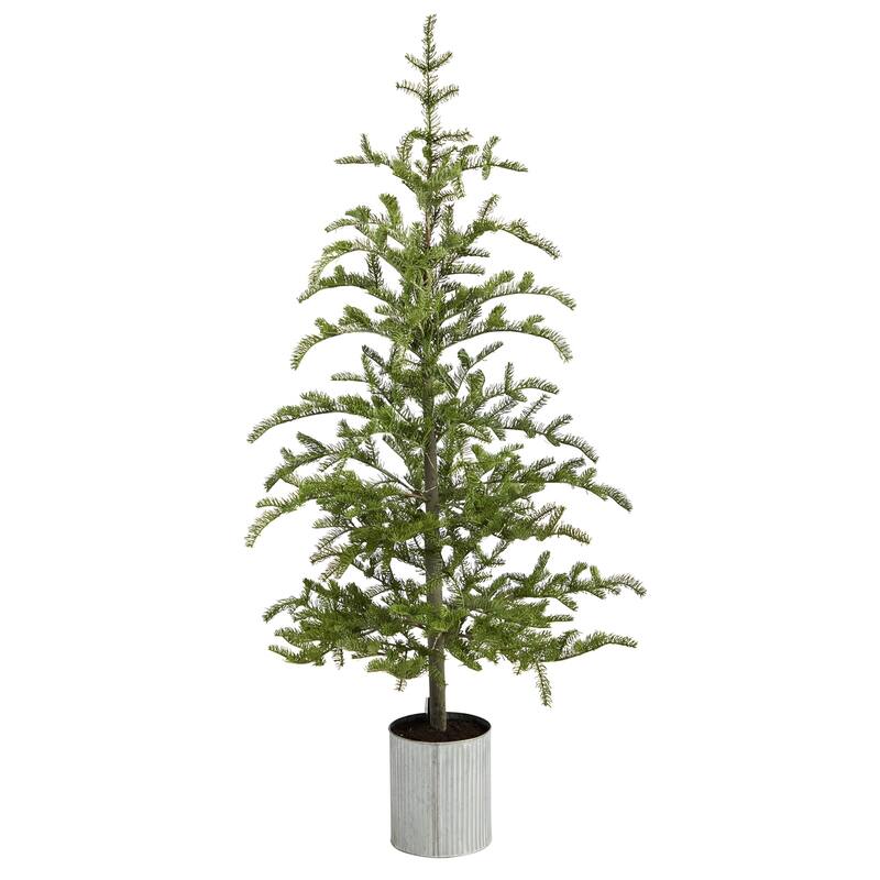 Pre-Lit Artificial Christmas Tree 5.5Ft Pine Tree with Planter & 150 Lights - Green - 66
