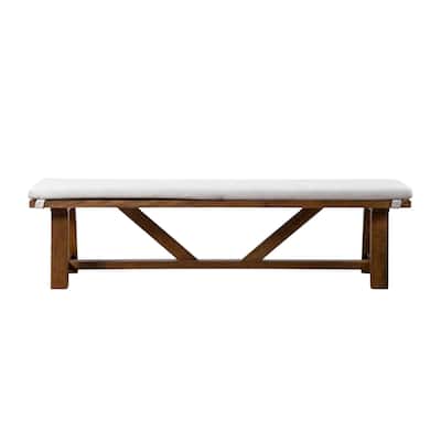 Upholstered Dining Bench with Trestle Base in Brown and White