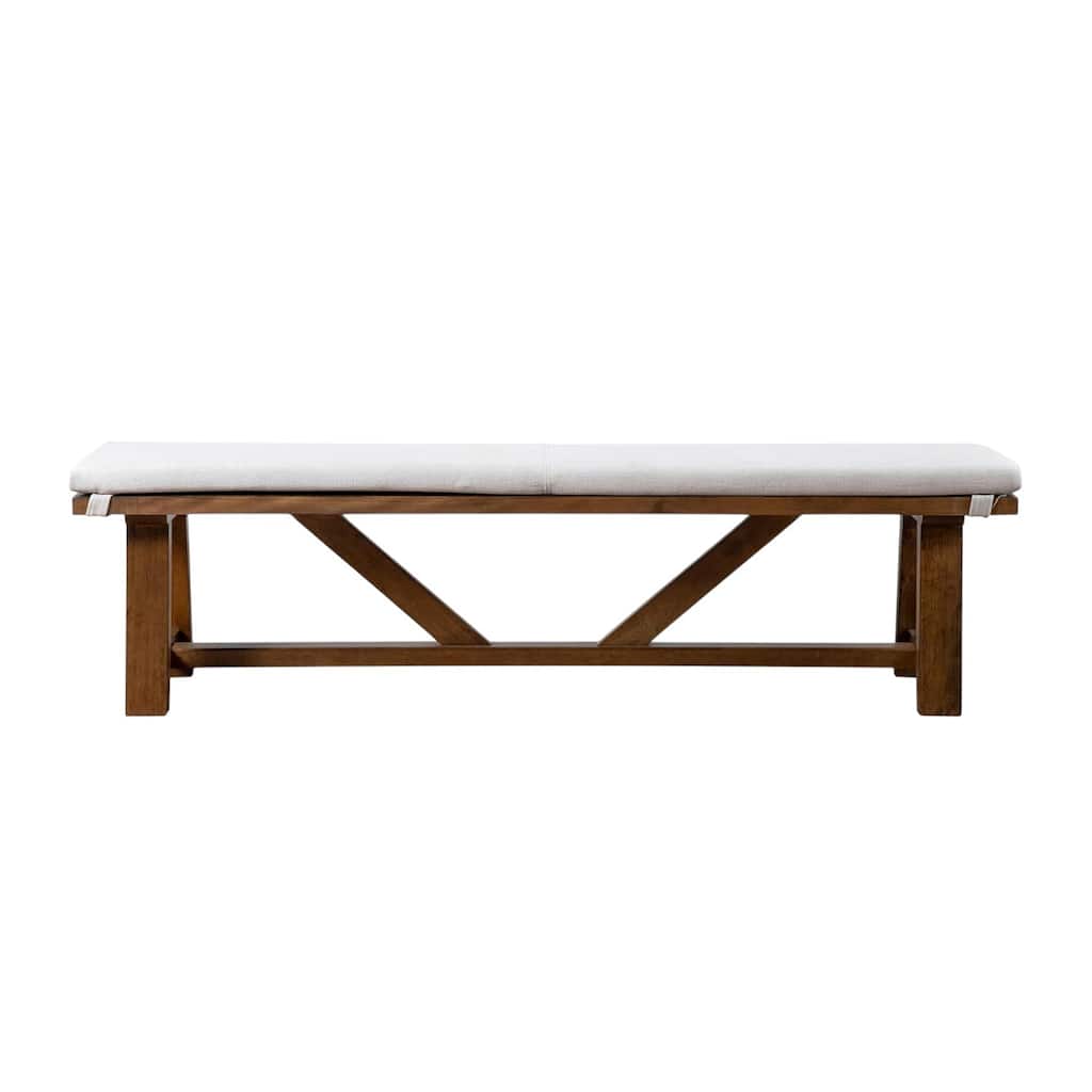 Upholstered Dining Bench with Trestle Base in Brown and White