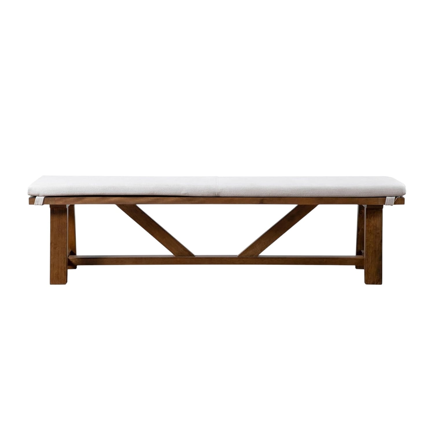 Upholstered Dining Bench with Trestle Base in Brown and White
