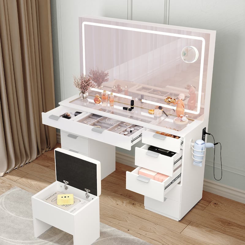 Moasis Makeup Vanities with 11 Drawers - 55.8'' H X 46'' W X 15.7'' D