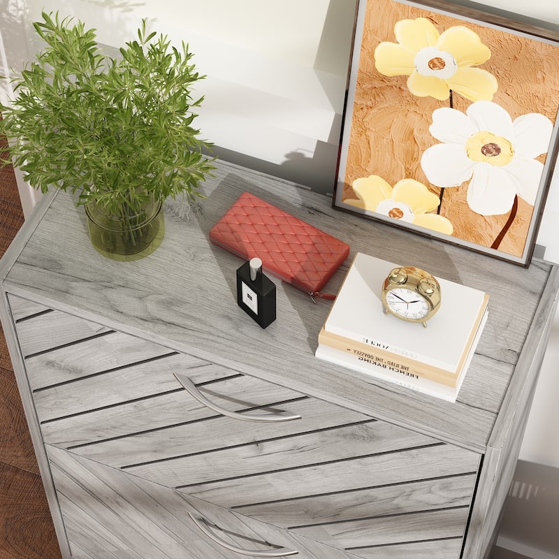 Timechee 8 Pair Shoe Storage Cabinet with 2 Drawers, Wood Color