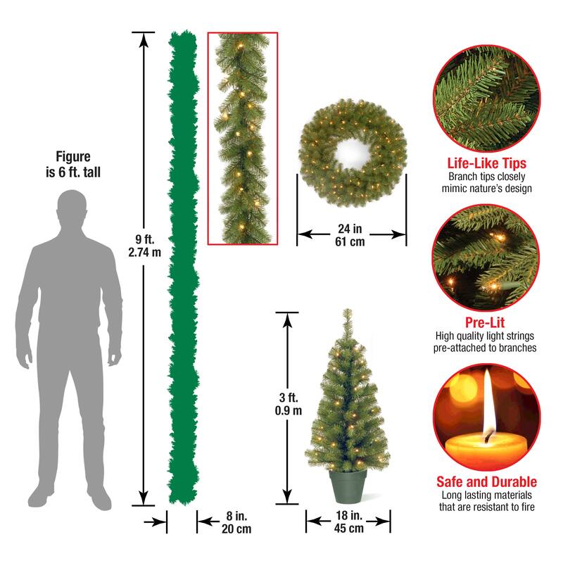 National Tree Company Holiday Promotional Ornaments Assortment with Battery-operated LED Lights, Green - 3 ft