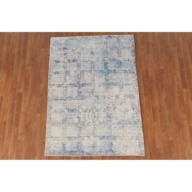 Modern Area Rug Hand-Knotted Abstract Wool Carpet - 4'0"x 5'9"