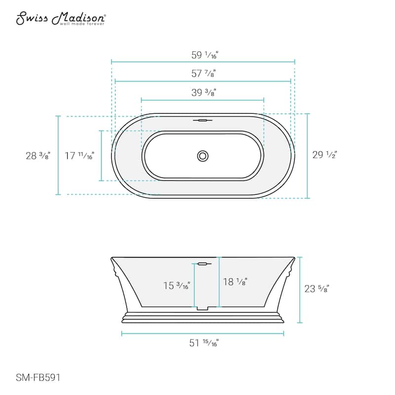 Santorini 60" Freestanding Tub Glossy White - 59.5x29.5 Center
