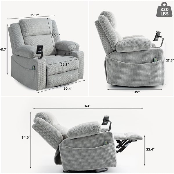 dimension image slide 0 of 4, 270° Swivel Velvet Recliner, Extra Wide Power Recliner Chair w/Heat Massage - USB & Type C Charging Port