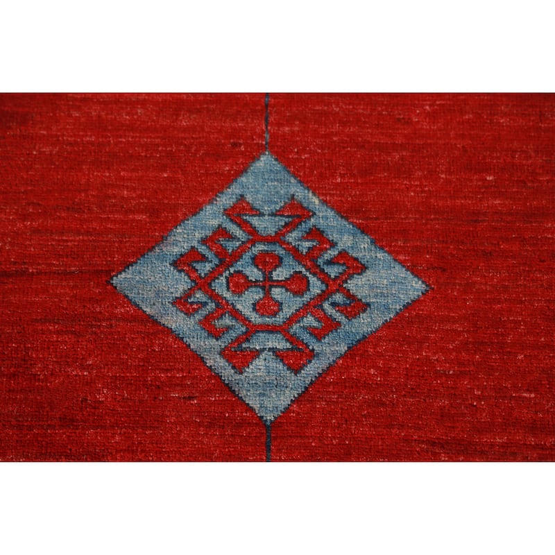 Hand Knotted Oriental 100% Wool Carpet Traditional Geometric Red Kazak Runner Rug - 14' 10'' X 2' 7''