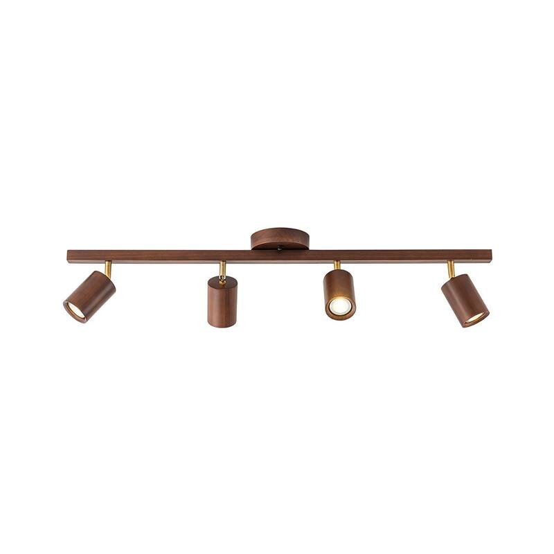 4-Light Walnut Wood Grain Adjustable Linear Track Light 39.4in