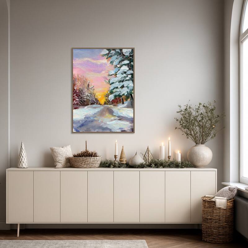 Sunset in Winter by Sandra Iafrate Framed Canvas Wall Art Print - Sylvie Dark Gold