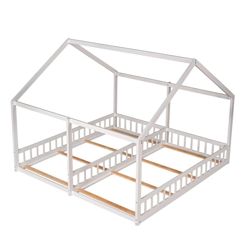 Twin Size House Platform Beds with Rails, Floor Bed Frame