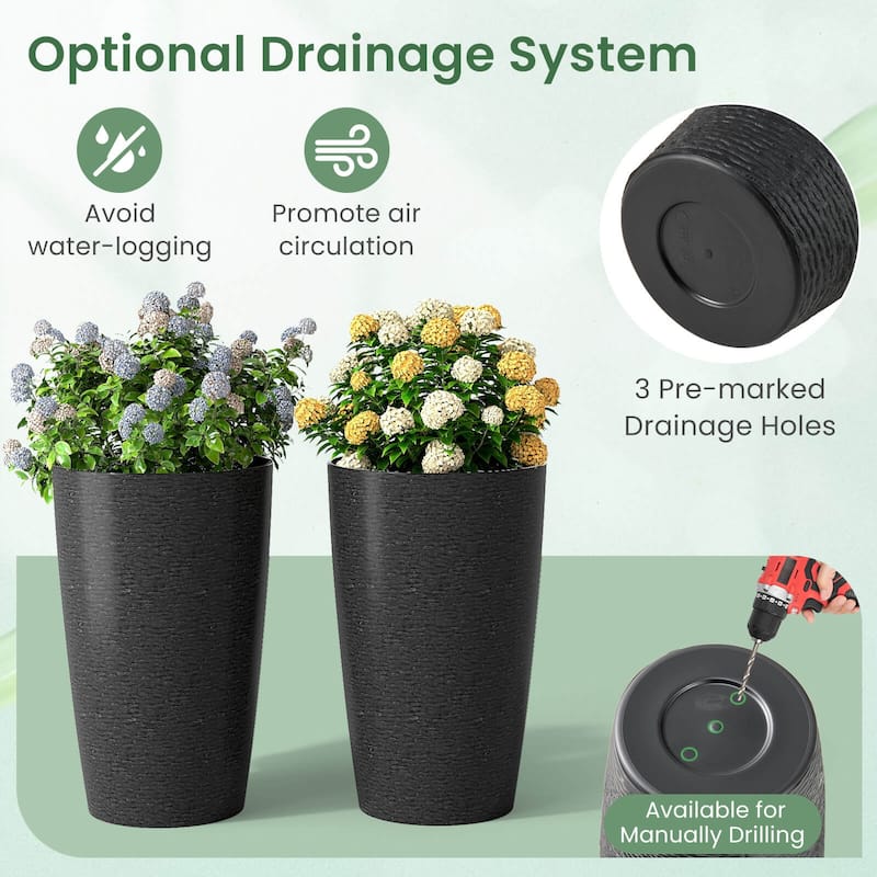 Costway 21" Tall Plastic Planters Set of 2 with Optional Drainage - See Details