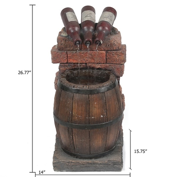 Resin Wine Bottle and Barrel Outdoor Fountain with LED Lights