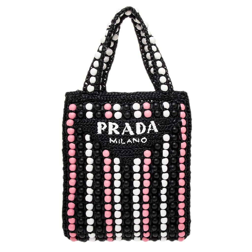 Prada Crochet Logo Tote with Wooden Beads