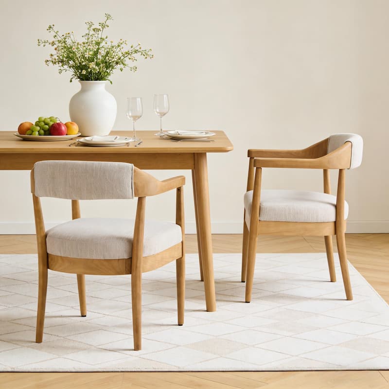 Christopher Knight Home - Upholstered Dining Arm Chair Set with High-Density Foam Padded Cushion & Curved Backrest - 22.64"W - Set of 2 - Beige+Natural