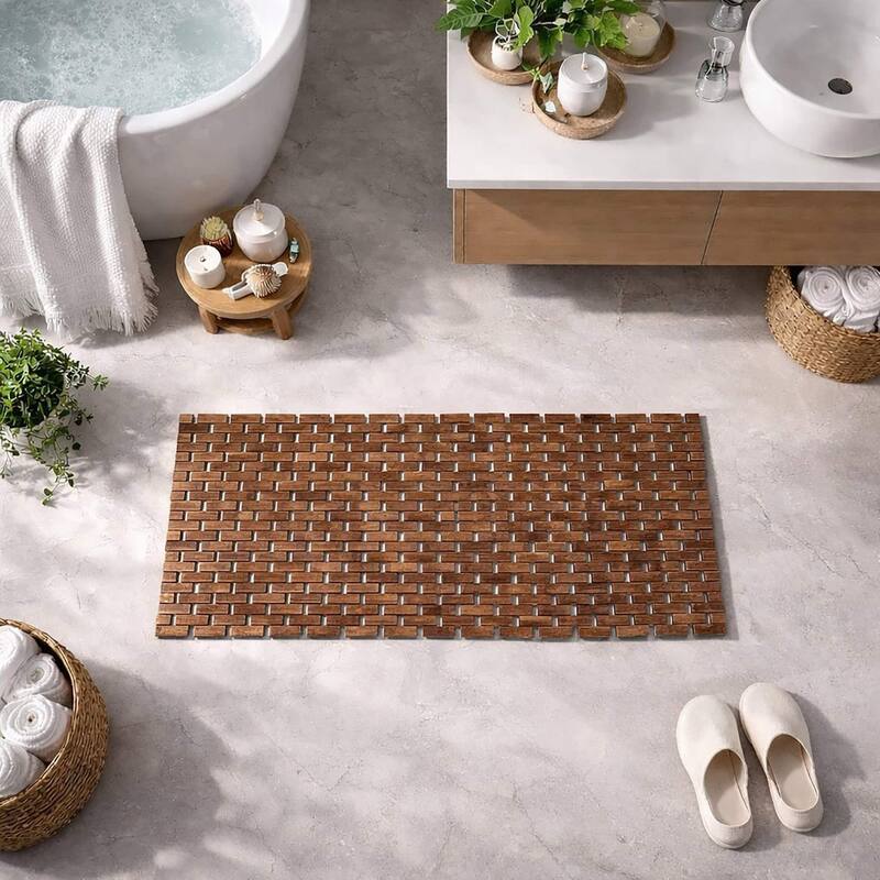 Natural Bamboo Bathroom Mat - Non Slip Bath Mat -Foldable Duckboard