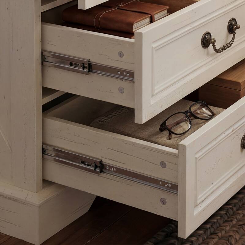 Farmhouse Nightstand with Charging Station, 3 Drawer Bedside Table with 2 AC Outlets & 2 USB Ports, Rustic Wood End Table